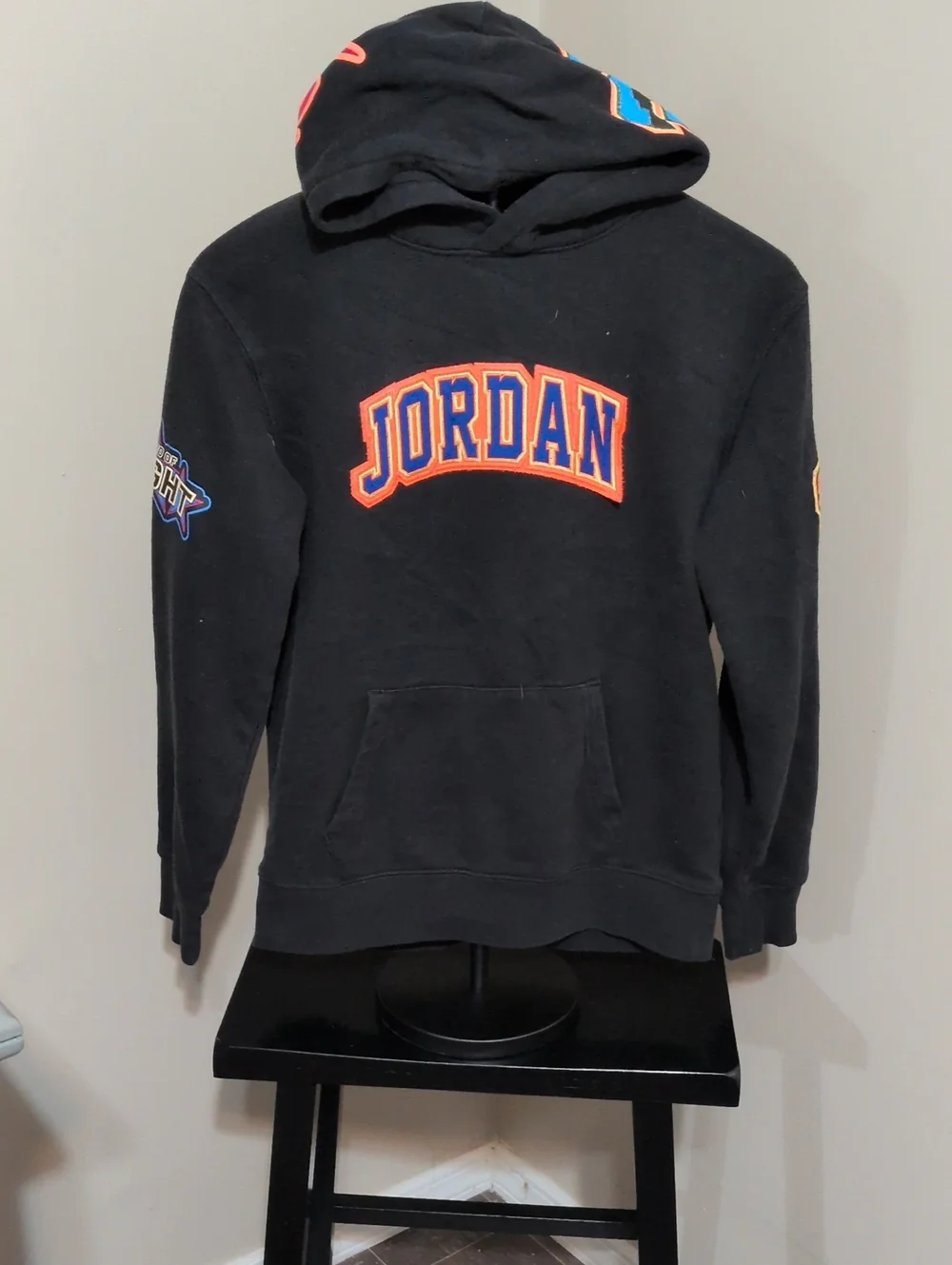 Jordan Black Hooded Sweatshirt with Orange and Blue Logo